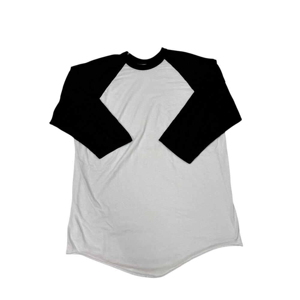 Vintage Russell Baseball T Shirt Mens 2XL White Raglan 3/4 Sleeve USA 90s *READ*